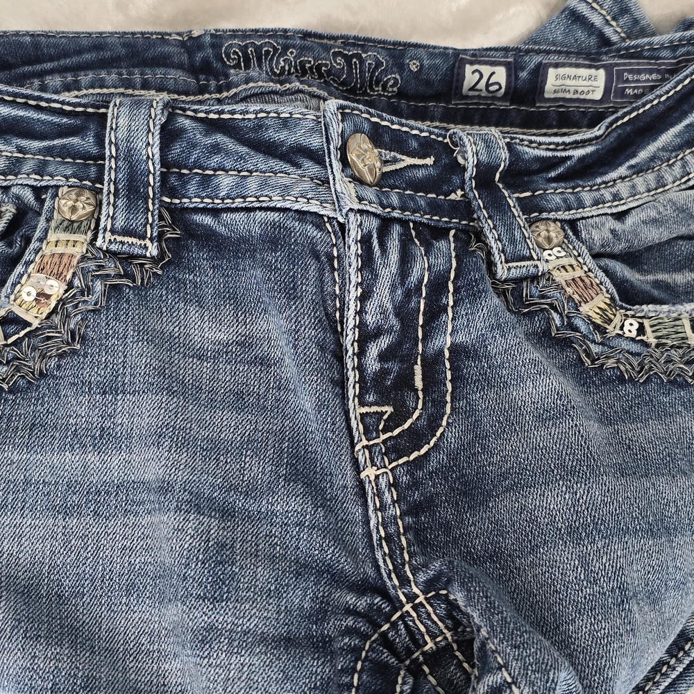 Miss Me Blue Boot Cut Jeans with Classic Detailing